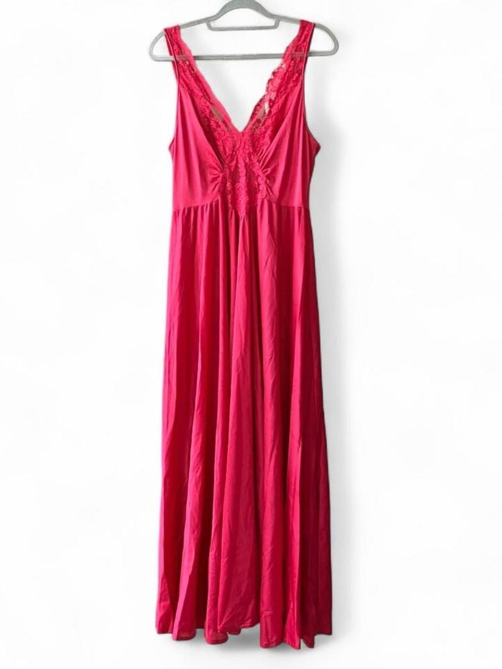 Vintage Lorraine Hot Pink Lace Panel Maxi Length Slip Long Dress Size 1X